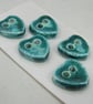 5 Small Heart Shaped Jade Green Ceramic Buttons - Image 2