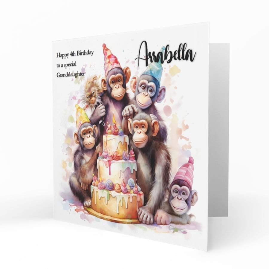 Personalised Birthday Card, Female,Cute Baby Safari Animals, Monkey C229