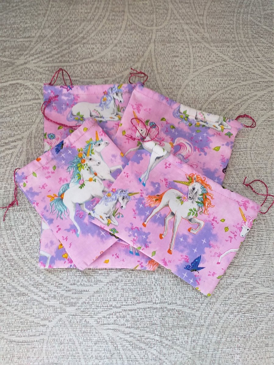 Pack of 5 Unicorn Drawstring Gift Bags