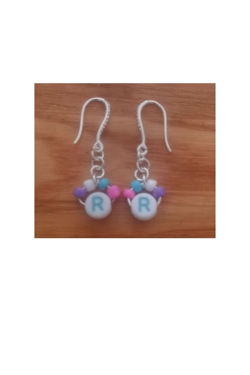 Personalised coloured beads and initial letter Earrings