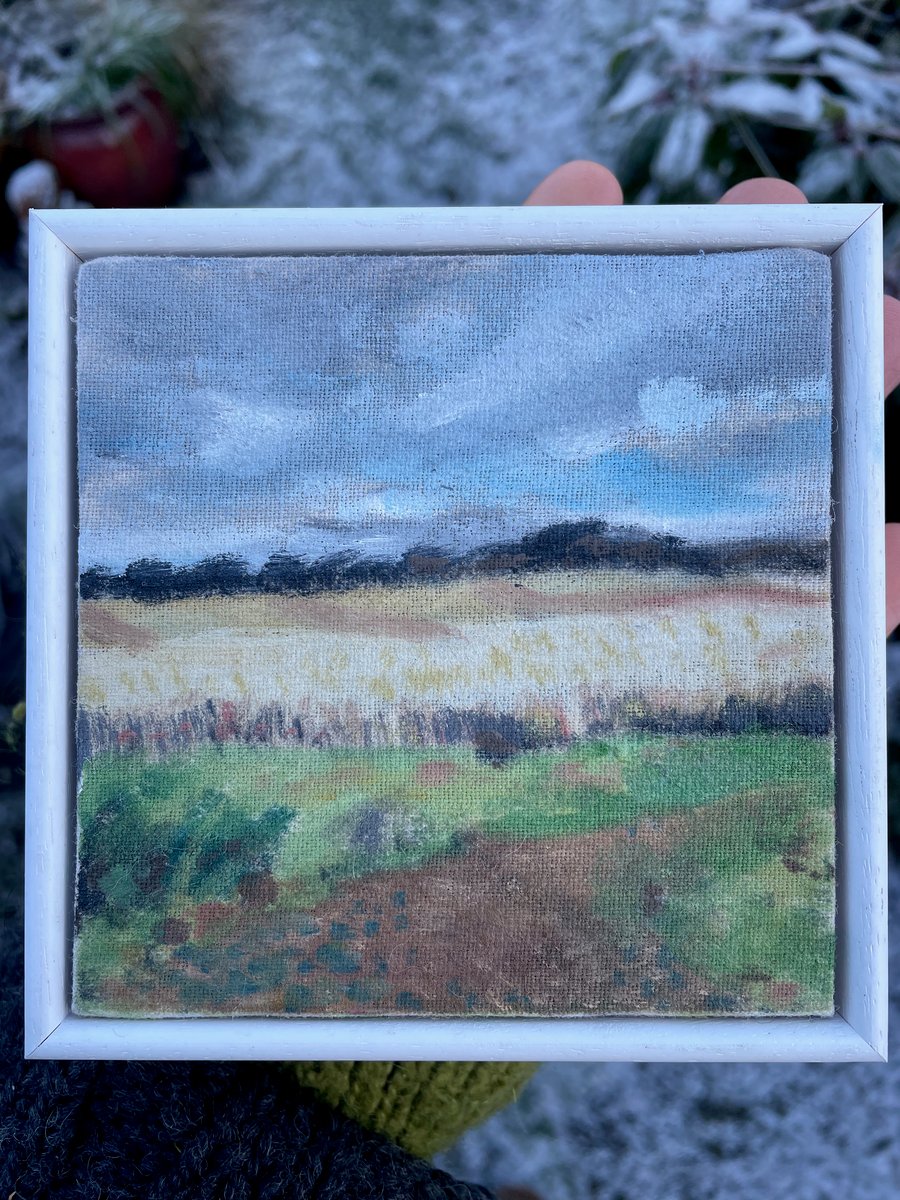 Small Framed Oil Painting on Linen, Cornfield Cumbria, Landscape Painting