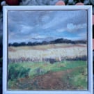 Small Framed Oil Painting on Linen, Cornfield Cumbria, Landscape Painting