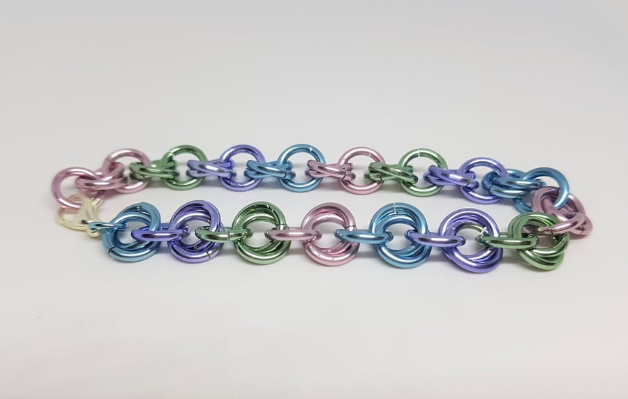 Handcrafted Pastel Mobius Rose Link Chainmaille Bracelet, Elegant and Unique Jew
