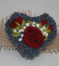 Embroidered Brooch - Red Roses on Blue Heart - Image 1