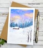 Christmas Cards - set of 4 cards - snow scene, cottage, fir and pine trees - Image 6