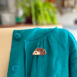 Hedgehog Embroidered Brooch, woodland animal brooch