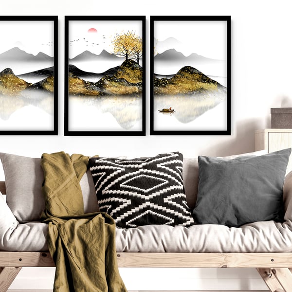 Calming Watercolor Painting Print ,Set of 3 Minimalist Wall Prints , Zen Wall 