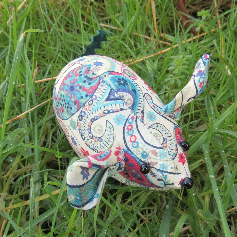 Paisley.  A field mouse pin cushion made from Liberty Lawn.