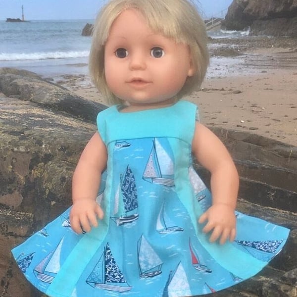 Blue boating summer dress for Tiny Tears, Baby Born Our Generation dolls