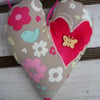 Hanging Heart Decoration with Applique Heart and Butterfly Button