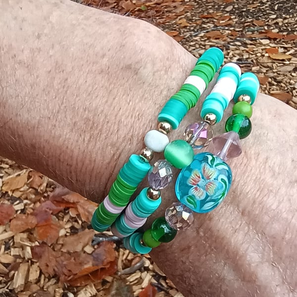 "Springtime" - Set of 3 beaded bracelets