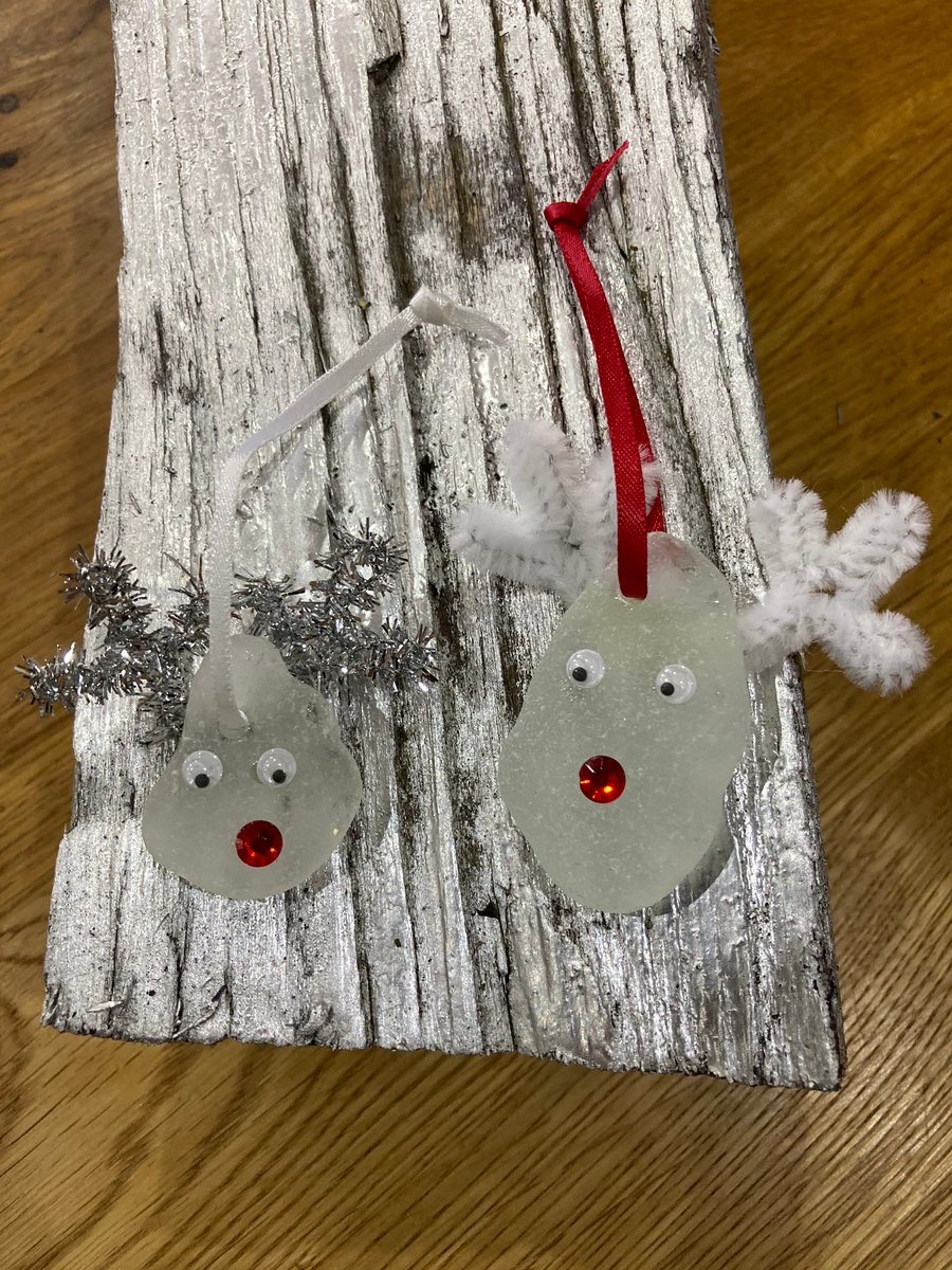 Seaglass Red Nose Reindeer tree decoration