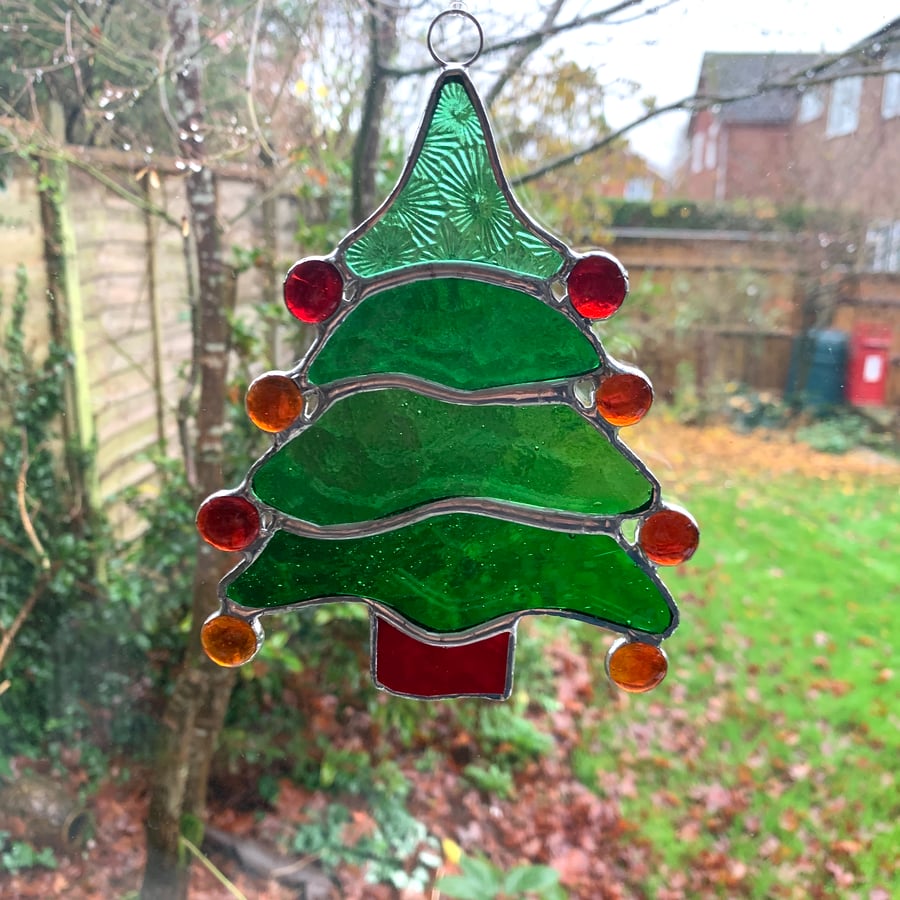 Stained Glass Christmas Tree Suncatcher - Handmade Christmas Decoration