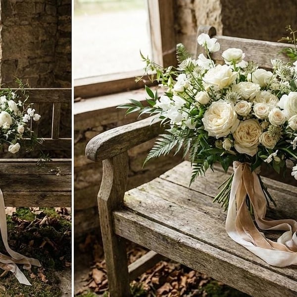 Hand-Dyed Champagne Silk Ribbon, Soft Bridal Bouquet Ribbon