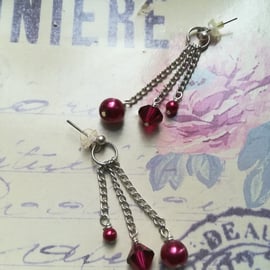 Hanging Earrings – Swarovski Ruby Crystal Bicones & Glass Pearl Beads