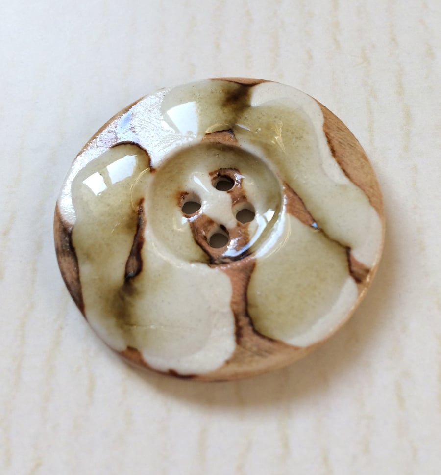 1 ceramic brown and cream button