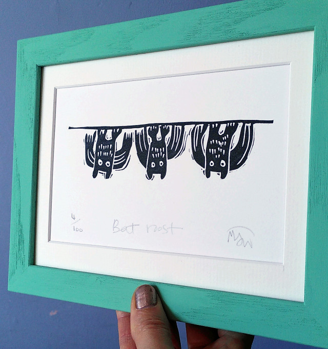 Bat Roost - unframed lino print