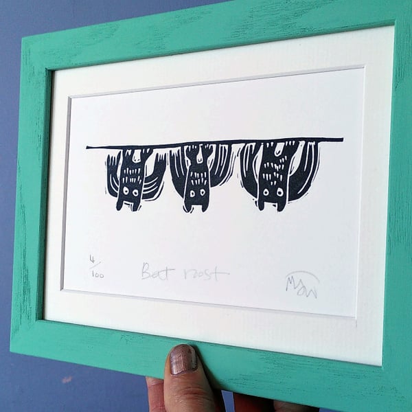 Bat Roost - unframed lino print