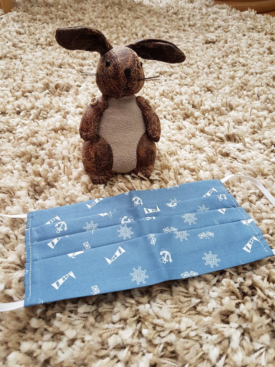 Adult face covering – dark blue sailor print material