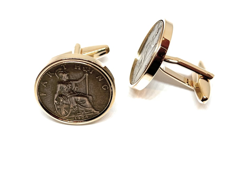 100th Birthday 1924 Gift Farthing Coin Cufflinks - RoseG
