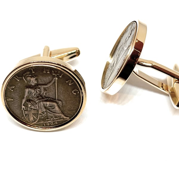 100th Birthday 1924 Gift Farthing Coin Cufflinks - RoseG