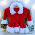 Girls' Hand-Knitted Sparkly Red Christmas Cardigan with Fluffy Trim, 2-4 Years 