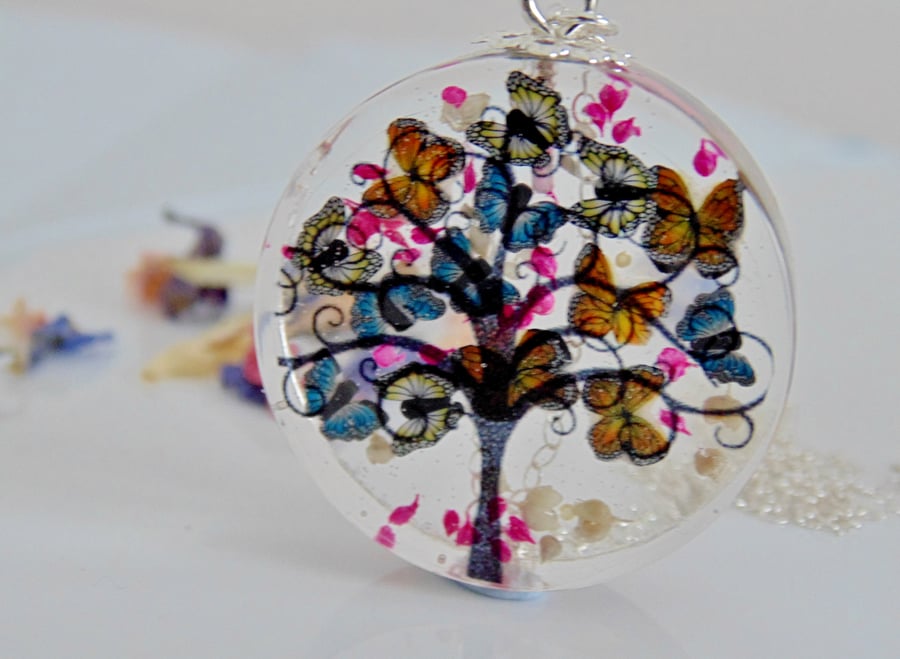 Butterfly Tree Necklace, Tree Pendant, Mothers day Gift, Whimsical Necklace