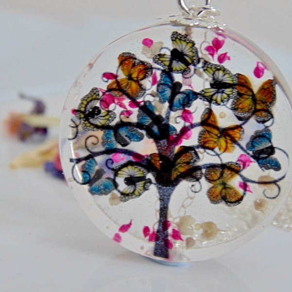 Butterfly Tree Necklace, Tree Pendant, Mothers day Gift, Whimsical Necklace