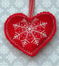 Embroidered felt hanging heart with large snowflake detail - Image 3