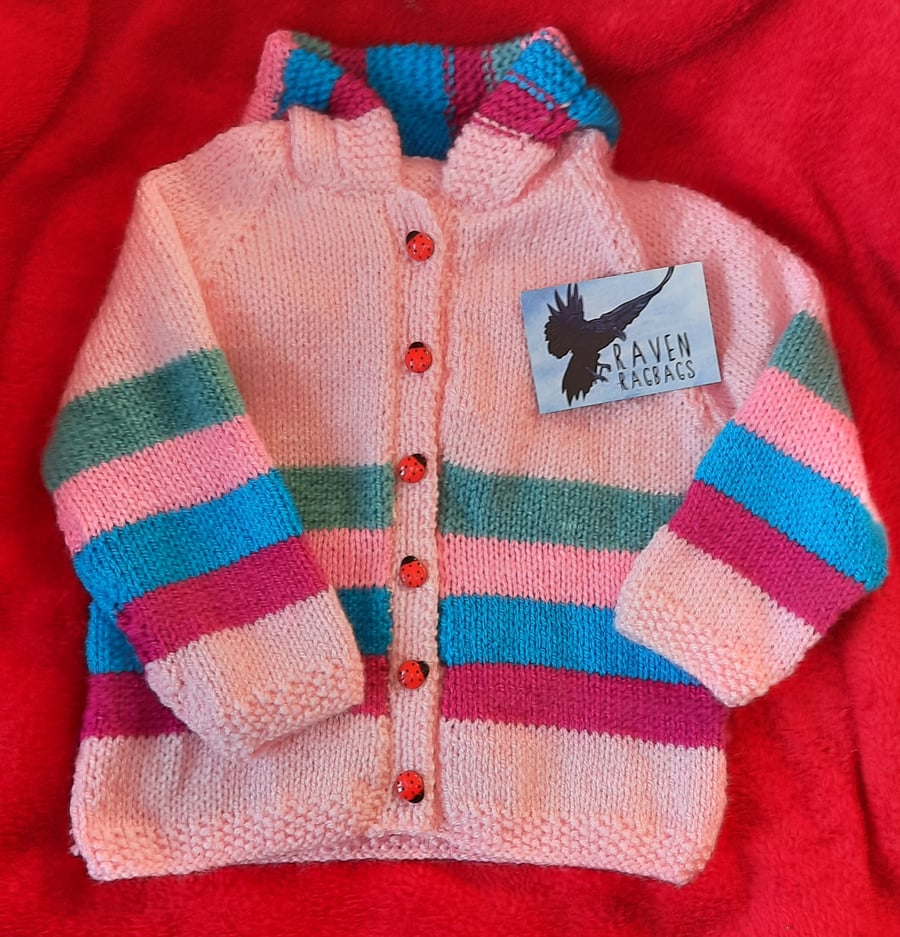 Peppermint Striped Hand knitted Hoody 12 months plus