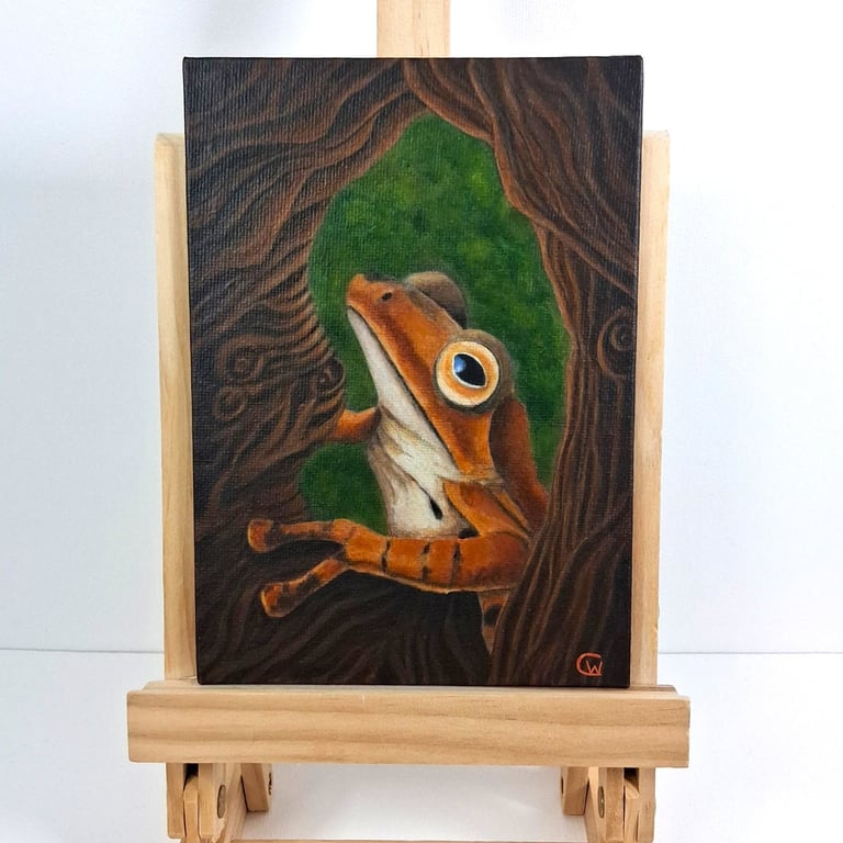 Orange Frog Acrylic Painting on Canvas Board