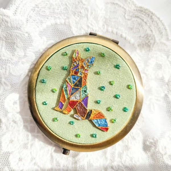 Mosaic Fox Double-sided Pocket Mirror