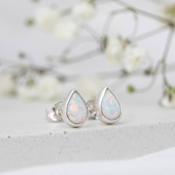 Opal pear stud earrings in sterling silver