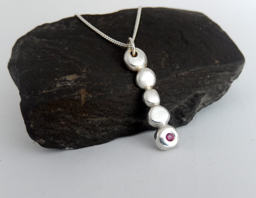 RIVER RUBY PEBBLE Handmade sterling silver natural ruby pendant