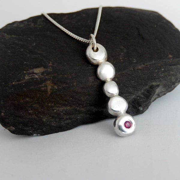 RIVER RUBY PEBBLE Handmade sterling silver natural ruby pendant
