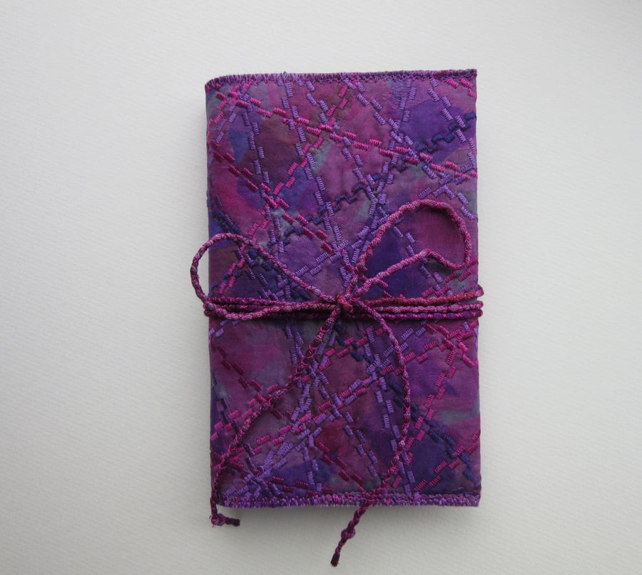 PINK  EMBROIDERED NOTEBOOK COVER.  Machine embroidered cover and A6 notebook