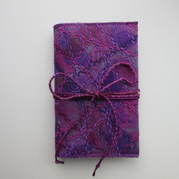 PINK  EMBROIDERED NOTEBOOK COVER.  Machine embroidered cover and A6 notebook