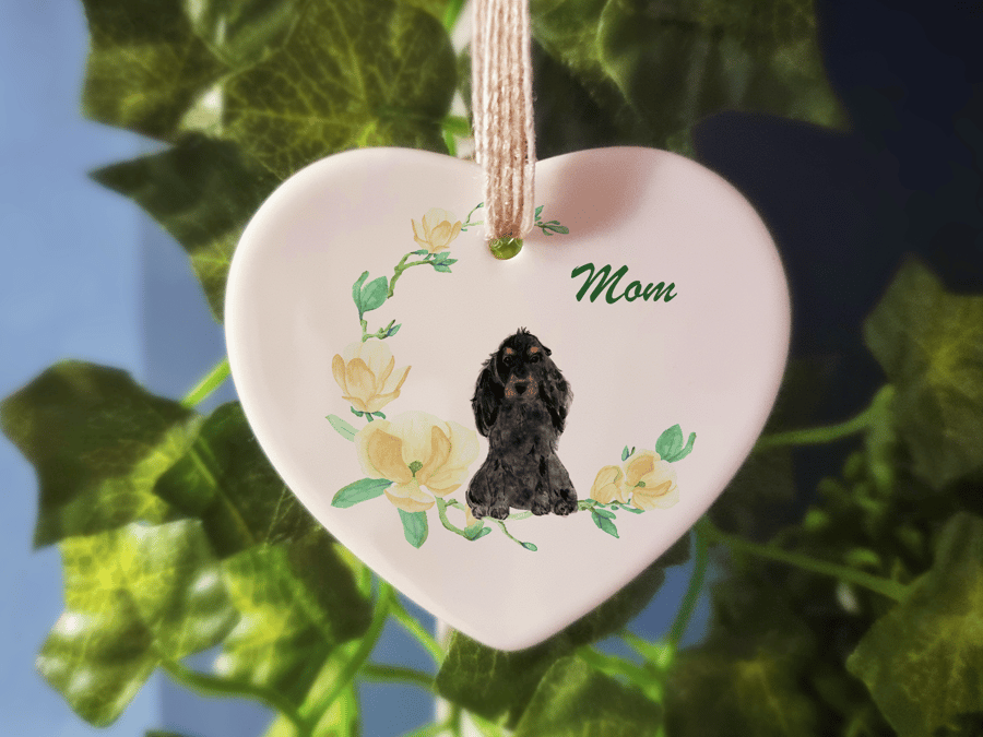 Ceramic Ornament - Black Brown Cocker Spaniel Dog - Personalised