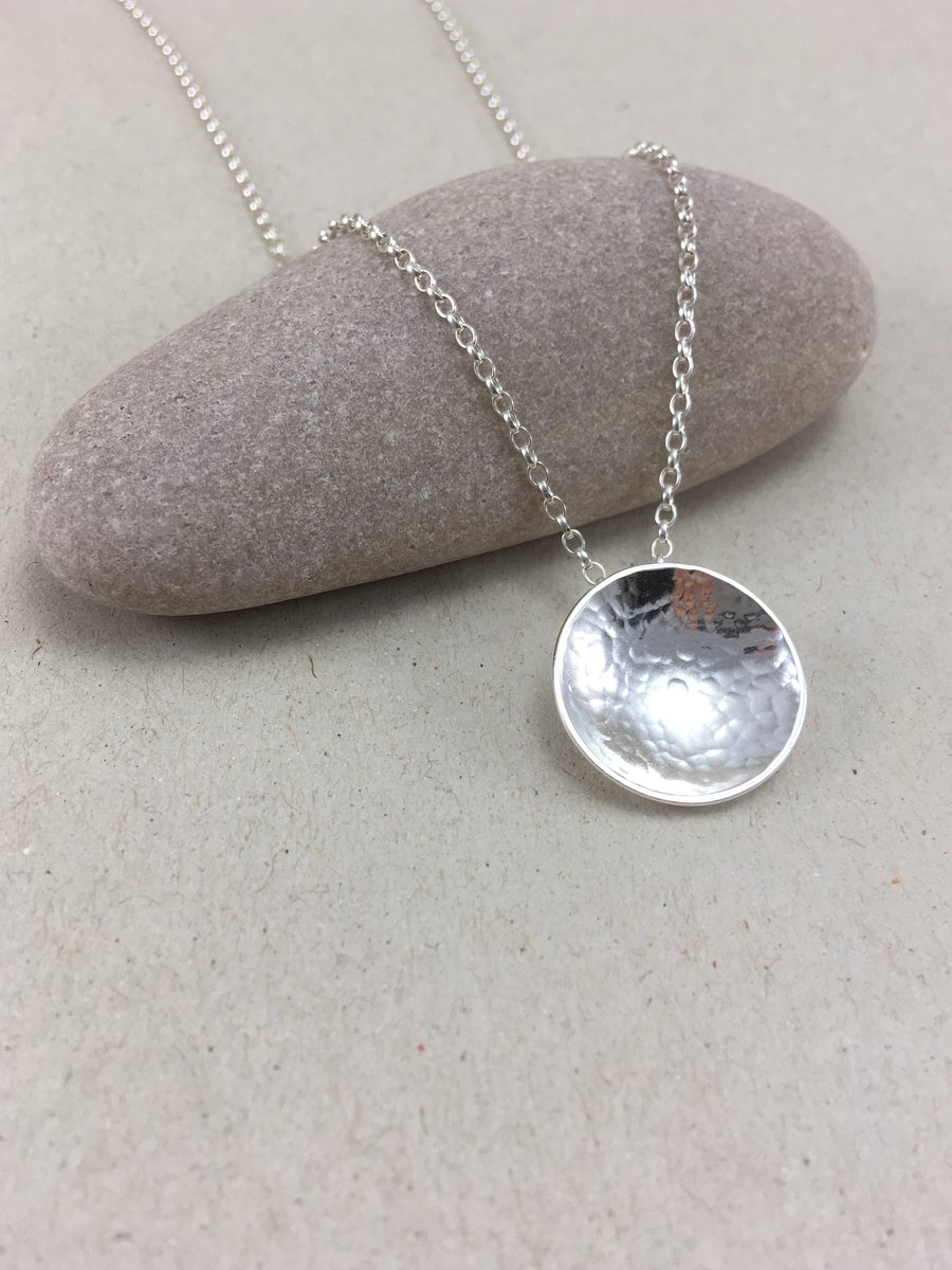 Polished Sterling Silver Hammered Dome Necklace