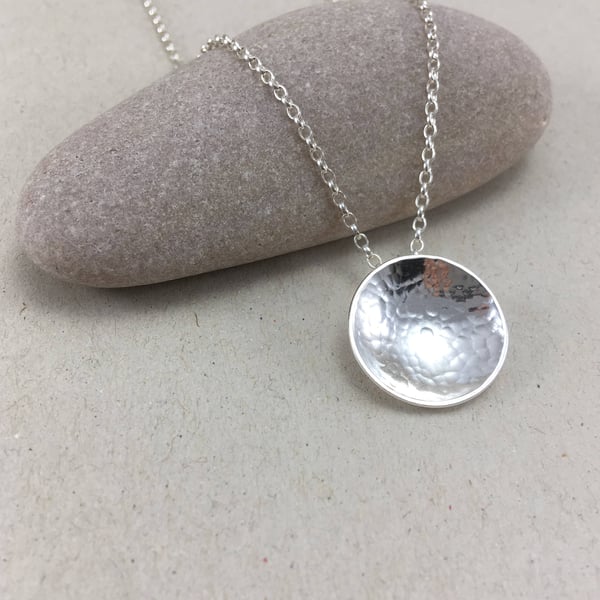 Polished Sterling Silver Hammered Dome Necklace