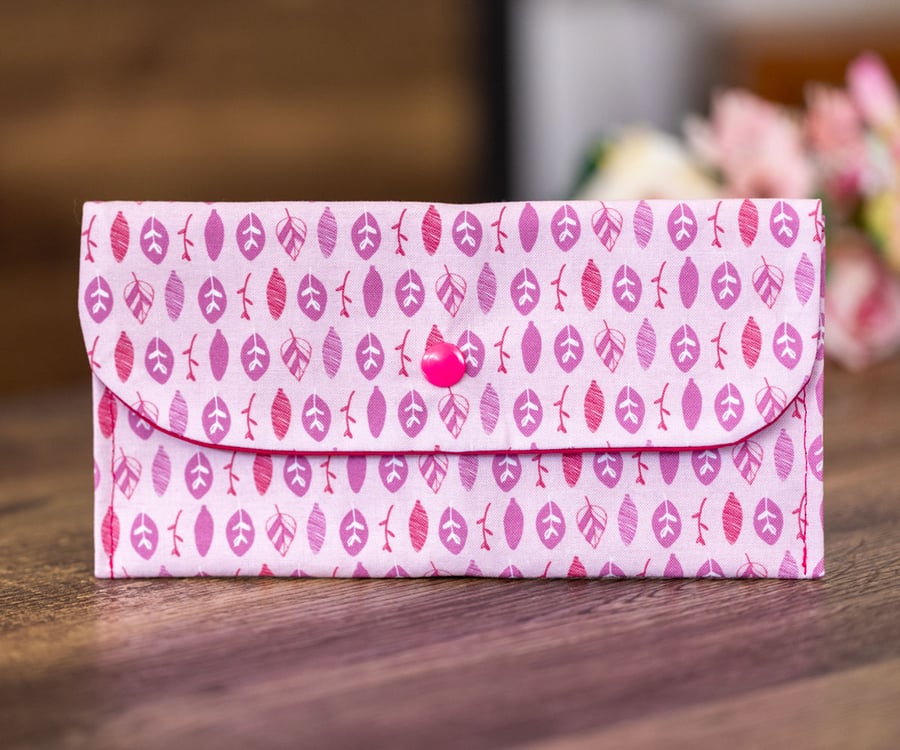 Handmade Coin Purse, Wallet Card Holder, Mini Wallet-Pink Leaf Design-CP53