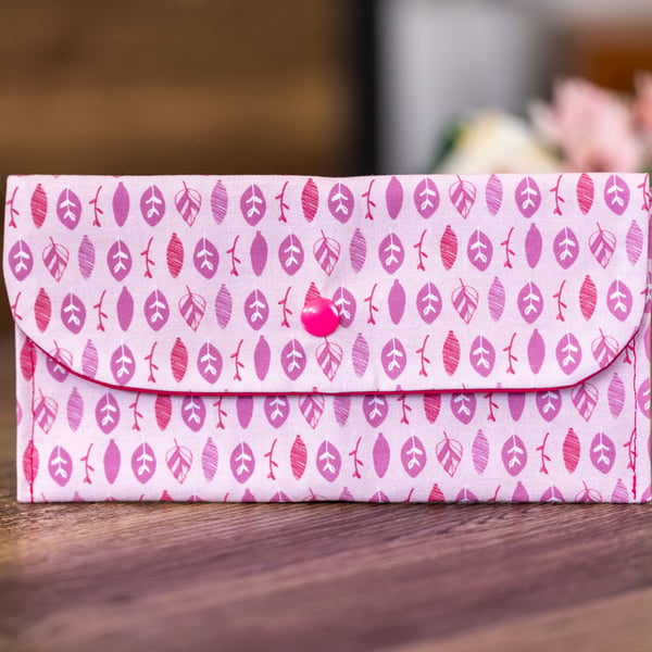 Handmade Coin Purse, Wallet Card Holder, Mini Wallet-Pink Leaf Design-CP53