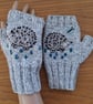 Silver Grey Colour Gloves With Embroidered Hedgehog And Butterfly (J194) - Image 2