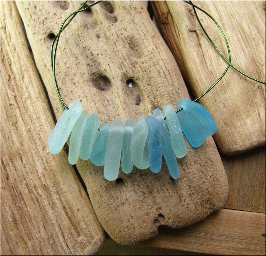 11 Natural sea glass beads, top drilled , supplies (11)