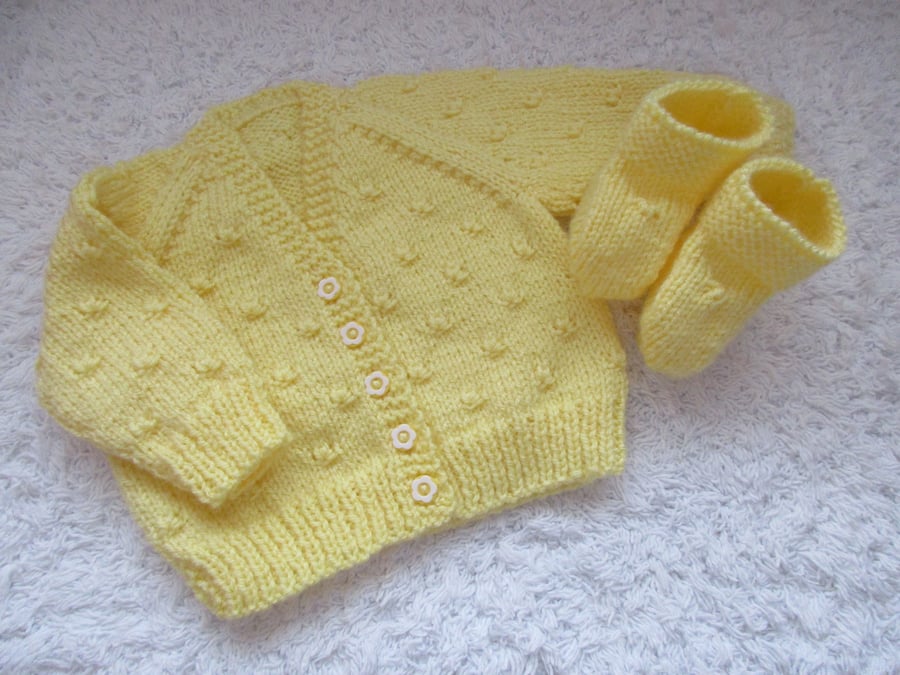 Special Order for Sarah 16" Baby Girls V Neck Cardigan & matching Bootees