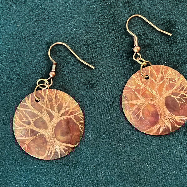 Hand-engraved burnished copper earrings