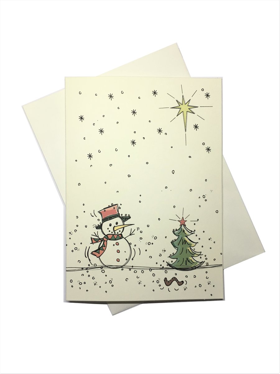 Hand Drawn Style Snowman Christmas Card 