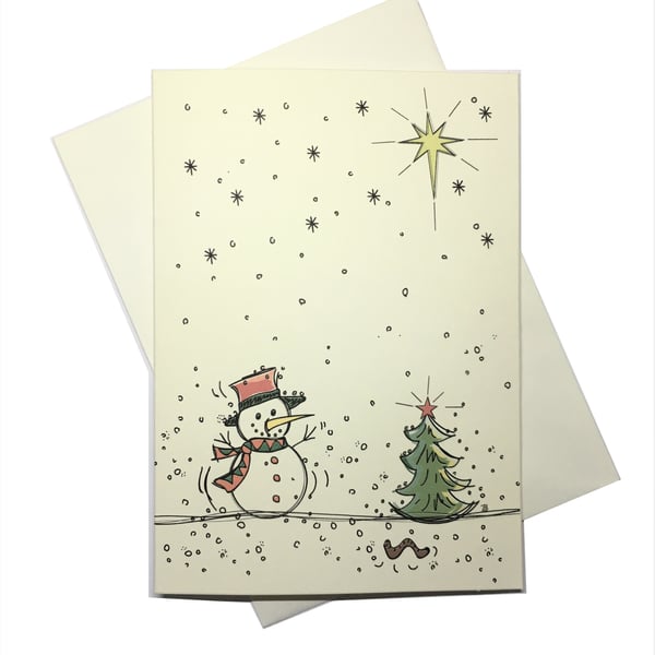 Hand Drawn Style Snowman Christmas Card 