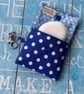 Keychain pouch mini for ear buds or keys blue and white polka  - Image 6