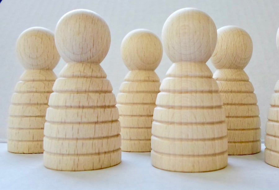 5 x Rounded  body 6cm peg dolls  with GROOVES lady girl Woman  beechwood 